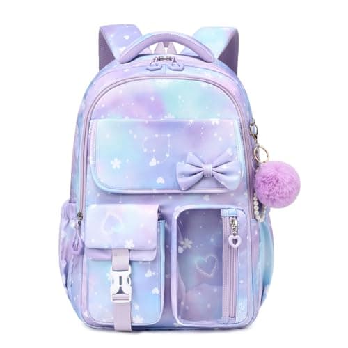 ASKSKY Girls Backpack, School Backpack for Girls, Cute Bow Kids Bookbag for Grils Children Teens for Elementary Middle High School Student, Back To School, Purple Sakura