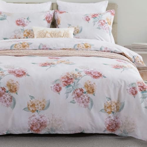 DAUAOTO Twin XL 68"X92" Duvet Cover Set, Cotton Printed Bedding for Twin Extra Long Bed, Floral Pattern, Hydrangea Blush
