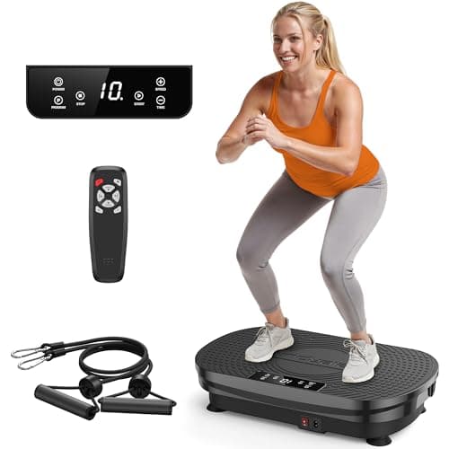 FEIERDUN Vibration Plate Exercise Machine, Full Body Vibrating Plate with Wider Platform, 150kg (330lbs) Capacity, Plaque Vibrante with LED Screen, Remote & Resistance Bands, Black