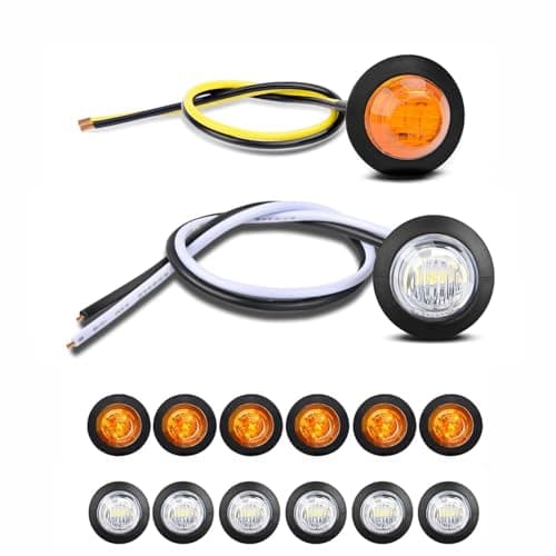 Tellfeel 3/4 Inch LED Trailer Marker Lights - 6 Amber + 6 Yellow, IP67 Waterproof, 12 Volt Universal Fit Mini Clearance Lights for Suitable for trucks, trailers, vans, buses, RVs, and boats
