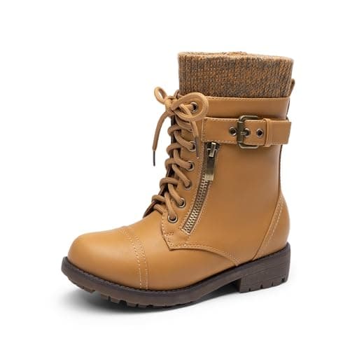 DREAM PAIRS Girl's Mid Calf Combat Ankle Lace up Boots,Size 9 Toddler,Wheat