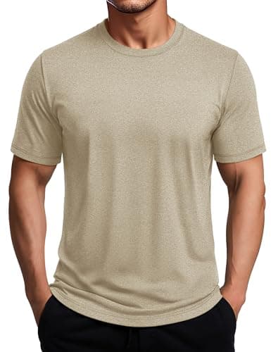 MAGCOMSEN Quick Dry Shirts for Men Workout Athletic Tee Shirt Short Sleeve Moisture Wicking Hiking Performance Summer Tshirts Khaki, M