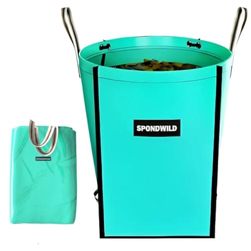 SPONDWILD 63 Gallon Reusable Yard Waste Bag - Durable PE Standable Lawn Leaf Bag with 4 Reinforced Handles, Collapsible Portable Garden Container for Leaves, Yard Waste, Garden Debris (Green)