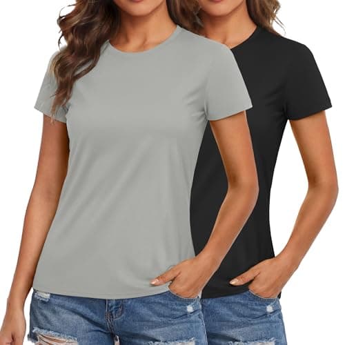 MAGCOMSEN 2 Pack Womens Workout Shirts Dry Fit Short Sleeve Gym T-Shirts UPF 50+ Sun Protection Tops Athletic Cooling Tee M Black/Light Grey