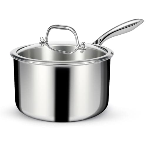 EWFEN 3 Ply Stainless Steel Saucepan with Lid, 3 Quart Multipurpose Cooking Pot, Stay-Cool Handle, Induction Oven Dishwasher Safe, 3 QT