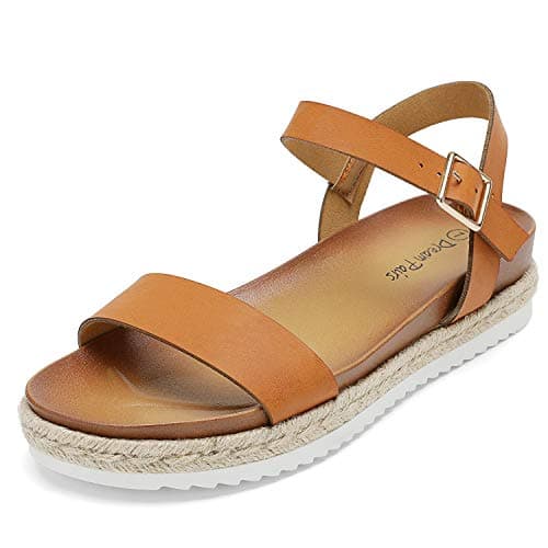 DREAM PAIRS Women’s Open Toe Ankle Strap Espadrille Casual Flatform Platform Wedge Sandals,Size 5,Tan/Pu,SUNNA