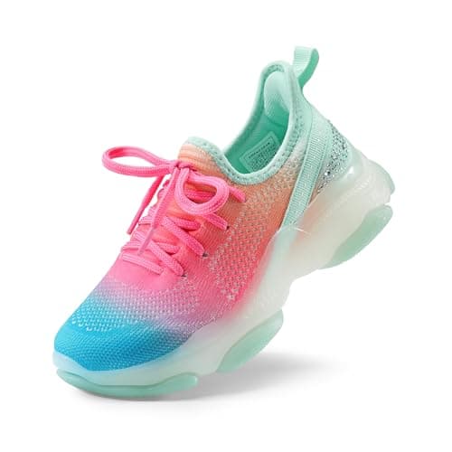 DREAM PAIRS Girls Slip-On Sneakers Kids Sparkle Pop Lightweight Jelly Sole Walking Shoes,Size 12 Little Kid,Rainbow/Green,SDFS2303K