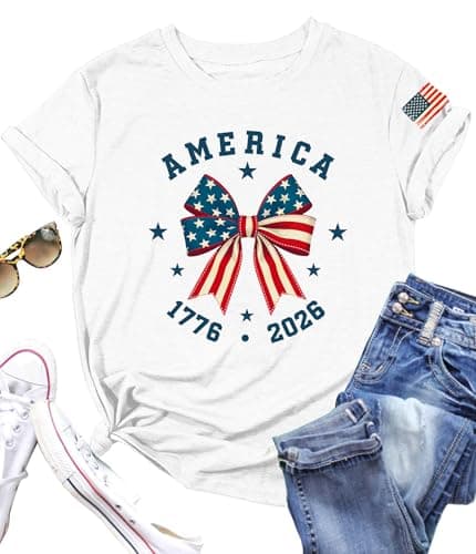 PECHAR 250 Anniversary USA Shirt Women 4th of July Shirts 1776-2026 250th Birthday T-Shirt Patriotic Shirts Tops White