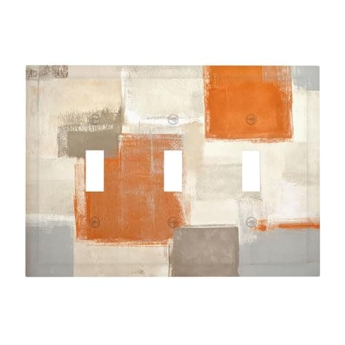Burnt Orange Gray Abstract Art 3 Gang Jumbo Light Switch Plate Decorative Triple Toggle Electrical Faceplate Switch Face Wall Plate Outlet Cover