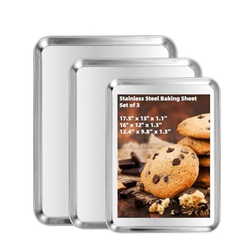 Baking Sheet Set of 3, Heavy-Duty Stainless-Steel Baking Pans, Cookie Sheets Cooking Trays for Oven, 3 Different Sizes (12/16/17.5 Inch)