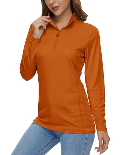 MAGCOMSEN Shirts for Women 1/2 Zip Pullover Sun Shirts for Women Long Sleeve Uv Protection Quick Dry Hiking Tops Dark Orange,XS