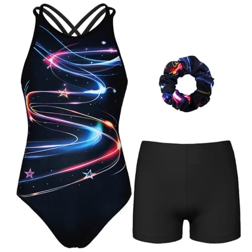 JOYSTREAM Gymnastics Leotards for Girls With Polyamide Shorts Sparkly Ballet Dance Activewear Multicolor Stars,10-11Years