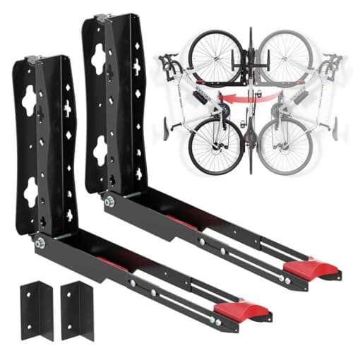 Urban Deco Swivel Bike Wall Mount,Adjustable Bike Hanger,Space Saving Bike Rack Garage,Easy to Load and Unload Bike Rack Wall Mount Can Hold Up to 77 lbs (Black+red 2PK)