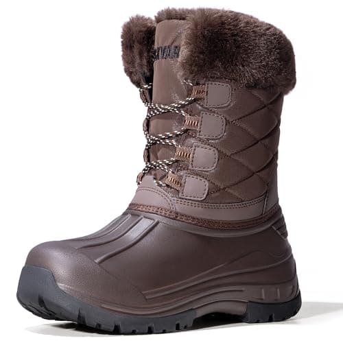 LACKWAR Snow Boots for Women Waterproof Mid Calf Duck Boots Lightweight Warm Anti-Slip Hiking Walking Faux Fur Lined Women's Winter Snow Boots for Outdoor(brown6.5)