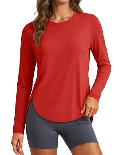 MAGCOMSEN UV Protection Shirts for Women Long Sleeve Workout Top Quick Dry Athletic Tops UPF 50+ Lightweight Gym Red S