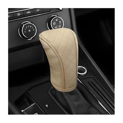 Ywdiml Car Gear Shift Cover, Leather Anti-Slip Waterproof Vehicle Stick Shifting Handle Protector, Breathable Automotive Interior Gear Shifter Knobs Decorative Cover, Universal Fit (Beige)