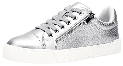 Jeossy Women's Silver Flat Low Top Casual Fashion Sneakers Cap Toe 8017 Shoes with Zipper Size 7 (DJY8017 Silver 07)