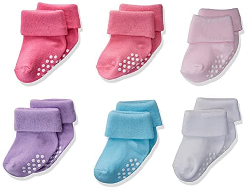 Jefferies Socks Baby Girls' Non-skid Turn Cuff 6 Pair Pack Casual Sock, Girl Multi, 12-24 Months US (Shoe Size: 3-7)