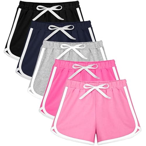 Resinta 5 Packs Girls Cotton Athletic Shorts Toddler Summer Running Shorts Dolphin Yoga Shorts for Kids