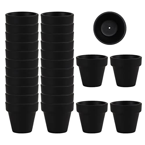 Fcacti 27 Pcs Small Mini Black Clay Pots 2.1'' Terracotta Pot Clay Ceramic Pottery Planter Cactus Flower Pots Succulent Nursery Pots- Great for Window Boxes, Cactus, Plants, Crafts, Wedding Favors