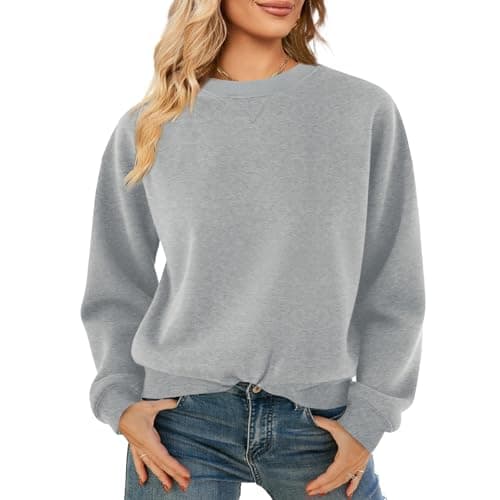 Elesomo Women's Crewneck Sweatshirt Fleece Long Sleeve Sweat Shirt, Grey XL