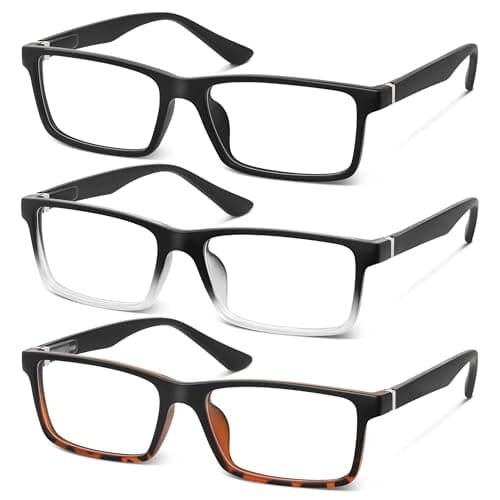 kunchu 3pairs Reading Glasses Men-Blue Light Blocking Square Readers with Spring Hinge Computer Glasses(MIX, 2.0X)