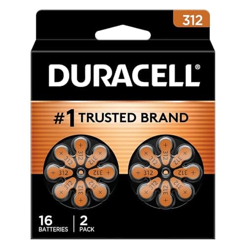 Duracell Hearing Aid Batteries Size 312, Brown, 16 Count (Pack of 1), Long-lasting Power, Extra-long EasyTab Install