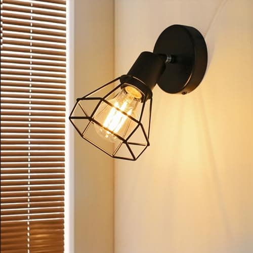LTBLIGHT 1-Light LED Track Lighting, Black Adjustable Ceiling Light with Metal Wire Cage, Farmhouse Spotlight Fixture for Bedroom Bedside Hallway, E26 Base (Bulbs Not Included)