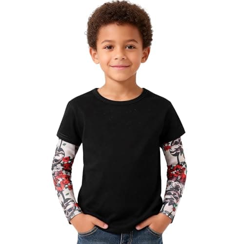 Magic Park 1-14Y Toddler Tattoo Sleeve T Shirts Kids Tattoo Tee Tops Girls Boys Long Sleeve Blouse Holiday Clothes (Black-B, 1-2 Years)