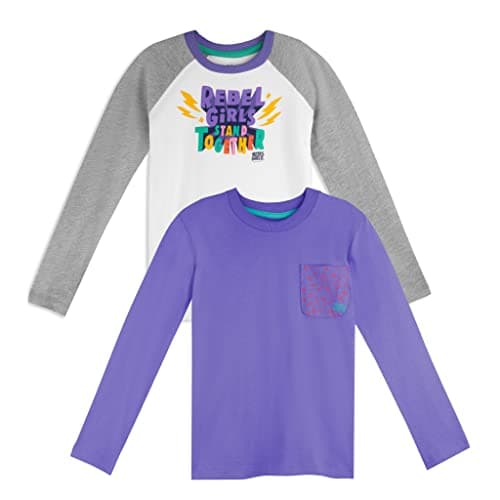 Mightly Girls' Official Rebel Girls 2-Pack Long Sleeved Raglan Shirt for Girls, Boys & Teens - Rebel Girls Long Sleeved Tees - Fair Trade Certified Organic Cotton Fitted Tshirts - 8 - Multicolor