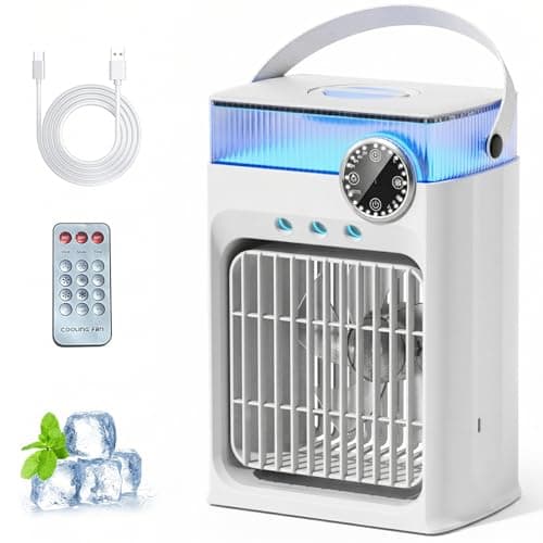 YFFU Portable Air Conditioner with Remote Control,1200ml Evaporative USB Mini Air Cooler Conditioner RGB 8 LEDs, 3 Speed 3 Spray Mode,2-8H Timer Small Portable Ac Unit for Home Bedroom,Pearl White