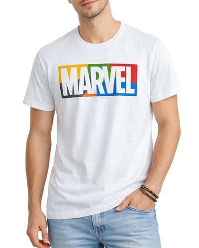 Marvel Mens Graphic T-Shirts - Avengers Spiderman Captain America Short Sleeve Crewneck Graphic Tee Shirt for Men (S-XL), Size Large, White Marvel Graphic
