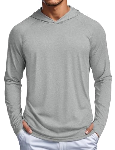 MAGCOMSEN Mens Swim Shirt Hooded UPF 50+ Long Sleeve Fishing Rash Guard Shirts Dry Fit Lightweight Workout Summer Tshirts Light Grey, M