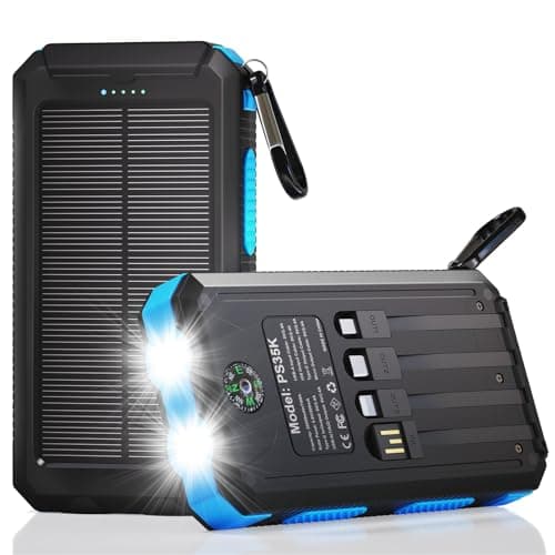 Durecopow Solar Charger Power Bank 20,000mAh, Portable Charger, 4 Cables 3 Ports Fast Charging External Battery Pack with USB C for Cell Phones, Solar Panel Charger with Dual Flashlight for Camping