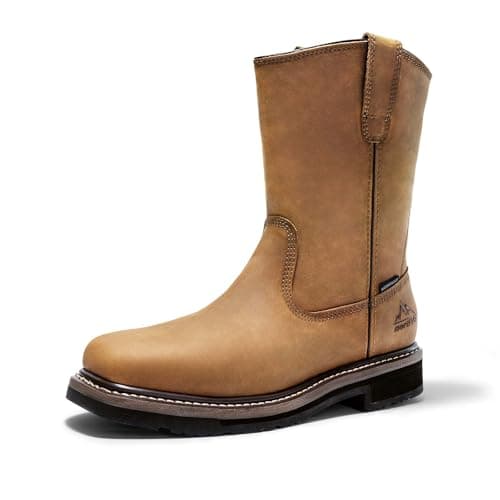 NORTIV 8 Steel Toe Work Boots for Men – Waterproof Pull on Wellington Cowboy Boots for Men with Full-grain Leather for Construction, Farming Bronco Stormrider,Size 10,Camel