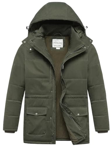 Chrisuno Men's Jackets & Coats Big and Tall Mens Jacket Long Parka Lightweight Quilted Warm Winter Coat Windproof with Hood Army Green 2X