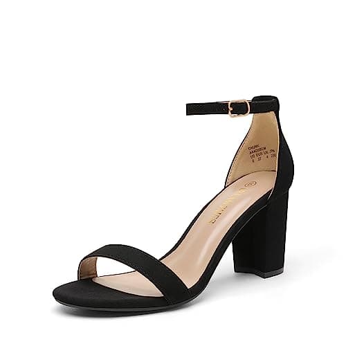 DREAM PAIRS Women's Chunky Block Heel Sandals, Open Toe Ankle Strap Dress Shoes, Comfortable Wedding Guest Heels for Party, Prom and Formal Events,Size 5.5,Black/Suede,CHUNK