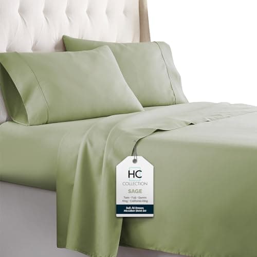 HC COLLECTION Twin Sheet Set w/ 1 Pillowcase, Hotel Luxury Platinum 1800 Series Brushed Microfiber Bed Sheets, Ultra Soft Lightweight Breathable Cooling 3 Pcs Bedding, All Season Easy Care, Sage