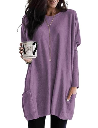 Poetsky Tunic Tops for Women Long Sleeve Blouses Casual with Pockets