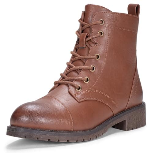 Vepose Women's Ankle Boots Lace up, Flat Fashion Combat Booties Low Heel, 910 - Mocha Brown, Size 5 US (CJY910 Mocha Brown 05)