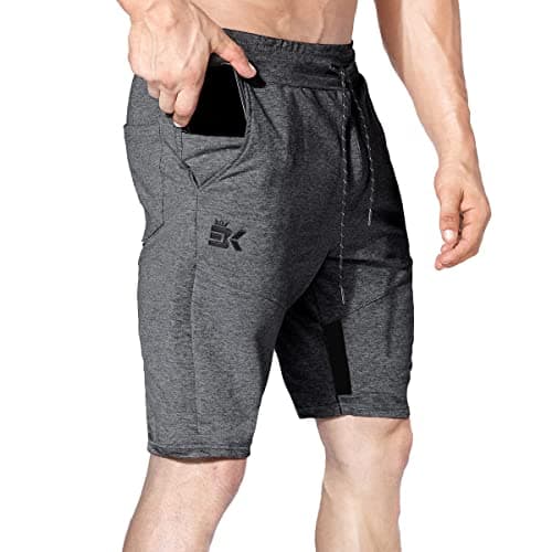 BROKIG Mens Thighs Mesh Gym Workout Shorts, Bodybuilding Slim Athletic Running Shorts for Men with Zipper Pockets (Dark Gray,Medium)