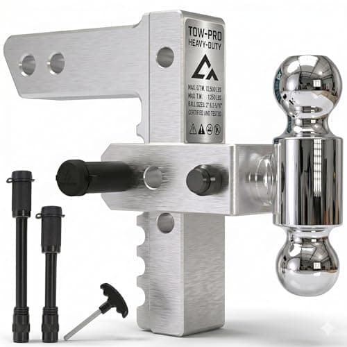CROSSHIP Adjustable Trailer Hitch - Heavy Duty Aluminum Drop Drawbar Hitch - Fits 2" Receiver, 8" Drop/Rise with 2" & 2-5/16" Solid Dual Balls 12,500 LBS GTW- for Truck, SUV, RV