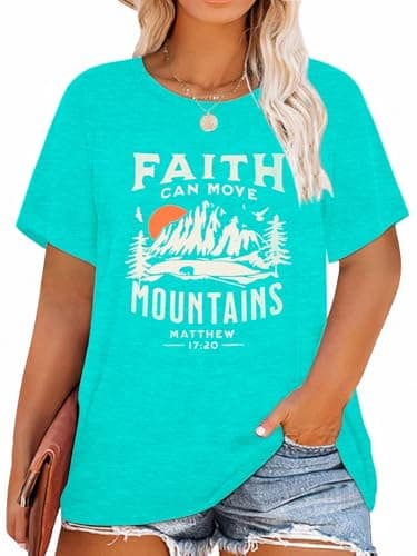 HDLTE Plus Size Mountain Shirt Women Vintage Christian Faith Tshirt Camping Hiking Shirts Sunrise Pine Tree Graphic Tee