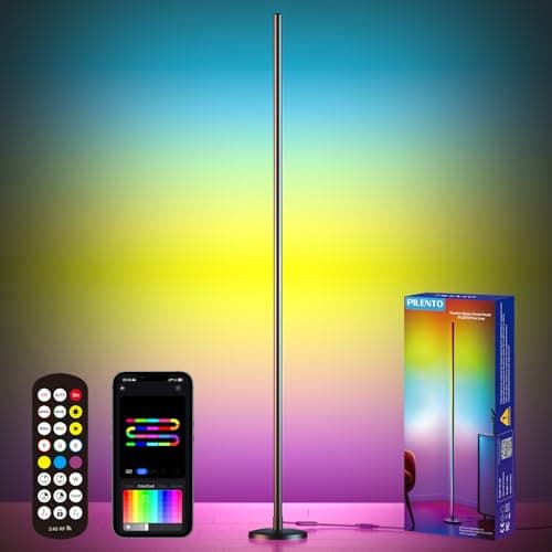 PILENTO RGB LED Corner Floor Lamp with Music Sync and 16 Million DIY Colors, Color Changing Modern Smart Standing Lamp with APP and Remote Control, Ambient Light for Bedroom, Gaming room & Living Room