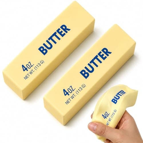 2 Pack Butter Squishy Toy, Slow Rising Butter Stick Squeeze Toy, Soft Sensory Fidget Toy for Stress Relief, Realistic Food Squishy for Desk, Office, Classroom, Party Favors