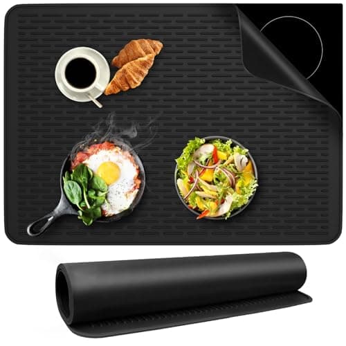 Silicone Stove Top Covers for Electric Stove, 28" x 20" Stovetop Cover, Dish Drying Mat XL for Kitchen, Stove Mat Protector, Heat Resistant Cooktop Cover, Flat Range Stovetop Protector, Black