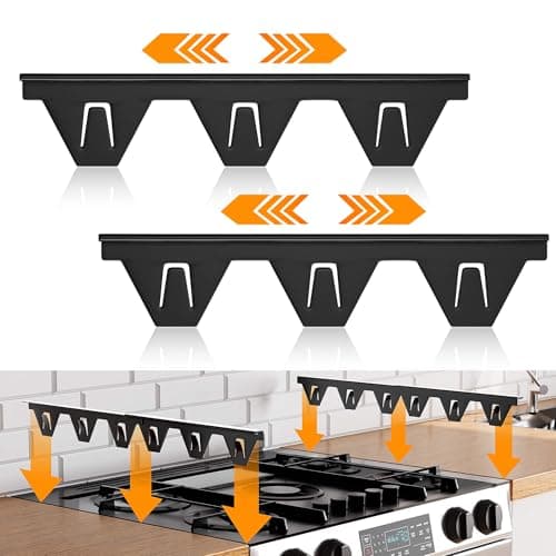Stove Gap Covers Stainless Steel, Stove Gap Filler Between Stoves and Counter Guard, Heat Resistant Oven Side Gap Filler, Kitchen Range Trim Kit, Retractable Length 13.8" to 27.5" Black-2 Pack