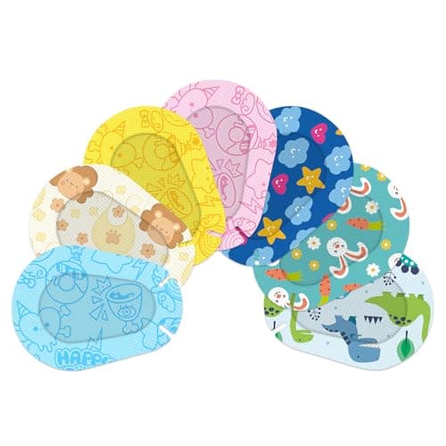 AndicAge Adhesive Eye Patches for Kids 70pcs 7 Styles Light Blocking Cute Design Breathable Adhesive Bandages for Toddlers