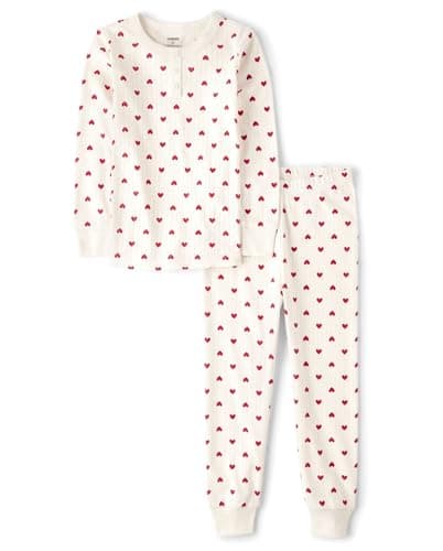Gymboree,Gymmie Long Sleeve and Pant Cotton 2-Piece Pajama Sets, Big Kid, Toddler,Soft White Hearts,18-24 Months