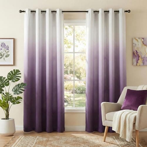 NICETOWN Room Darkening Gradient Curtains 84 inch Length for Living Room, White & Purple Ombre Privacy Curtains for Patio Office, Thermal Insulated Window Treatment Drapes, 104" Wide Total 2 Pieces